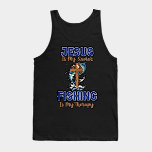 Jesus Is My Savior Fishing Is My Therapy Tank Top